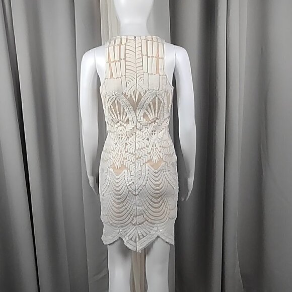 Tea & Cup Cream Bodycon Fitted & Lined Cotton Mini Dress. Size Small - Picture 5 of 13